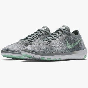 Nike Women's free focus flyknit 2 training shoes | cool grey/arctic green/white